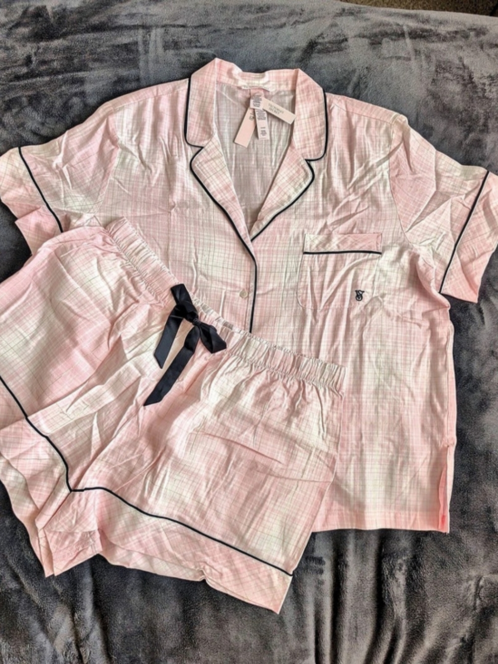 Victoria's Secret Flannel Short Pajama Set Plaid Pink XL